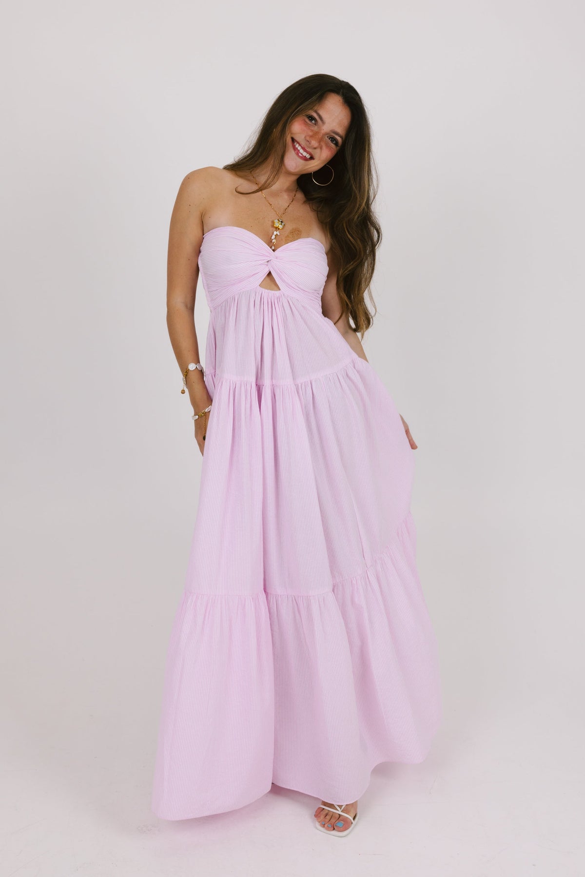 Lilac Front Knot Bandeau Maxi Dress