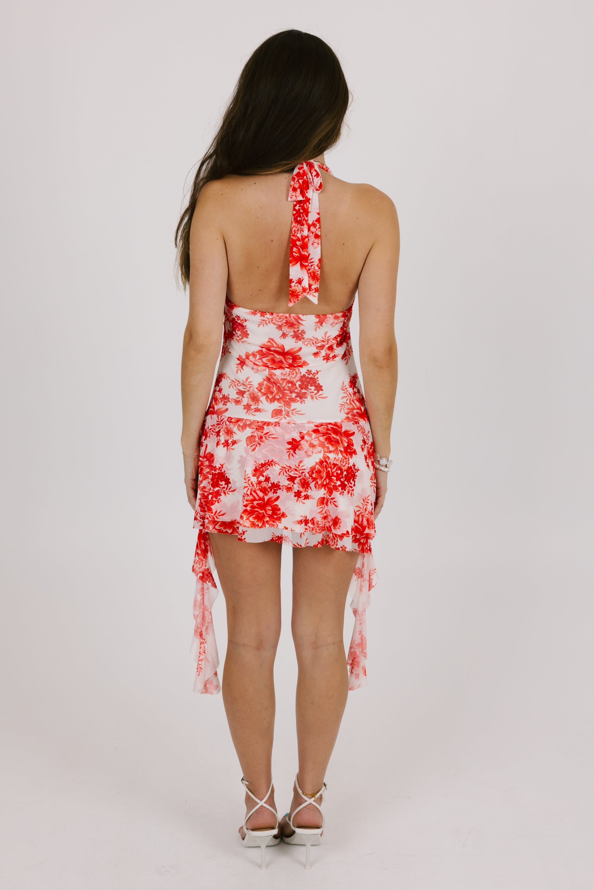 Orange Floral Halter Mini Dress
