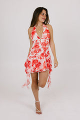 Orange Floral Halter Mini Dress