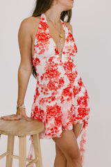 Orange Floral Halter Mini Dress