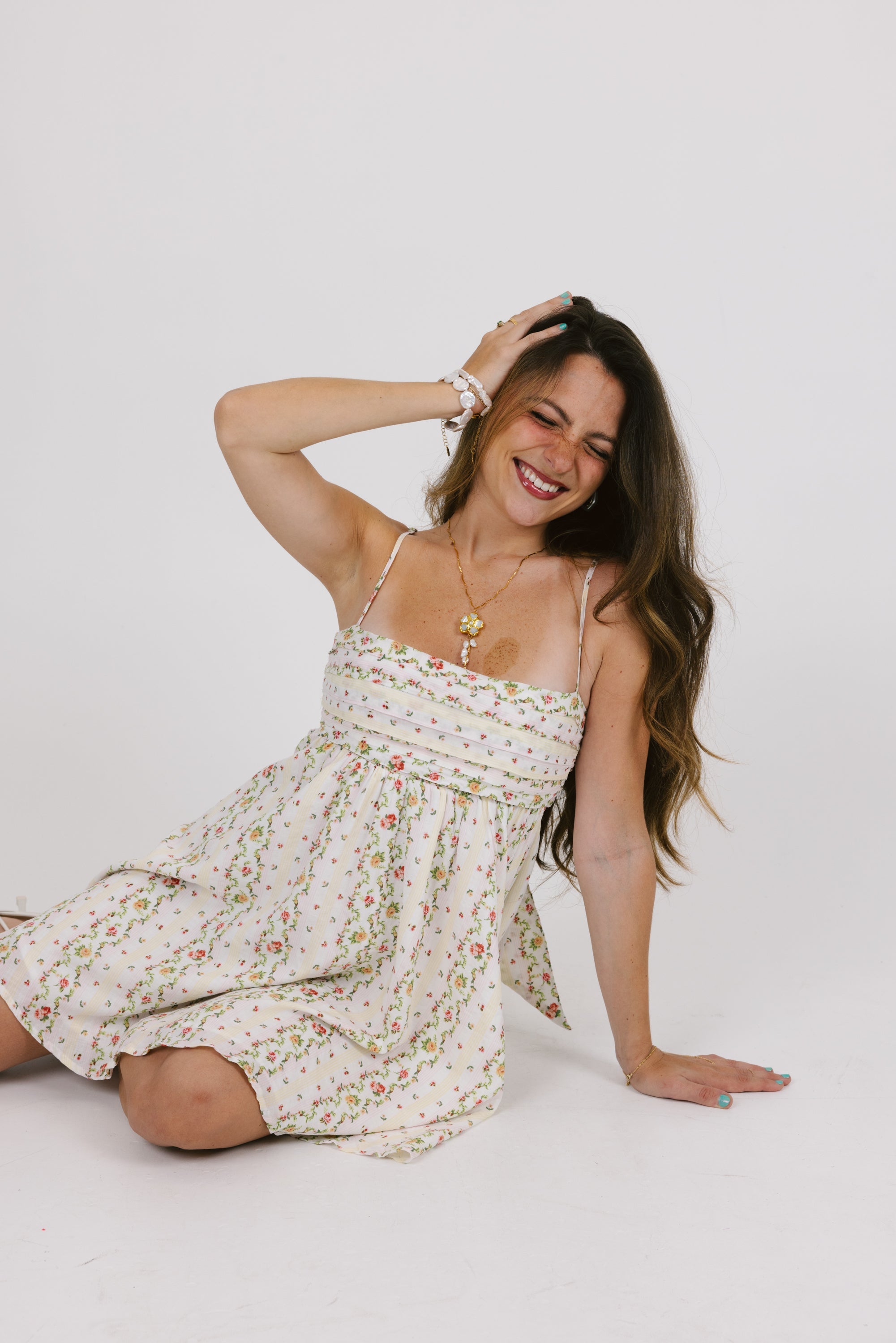 Beige Floral Slip Mini Dress