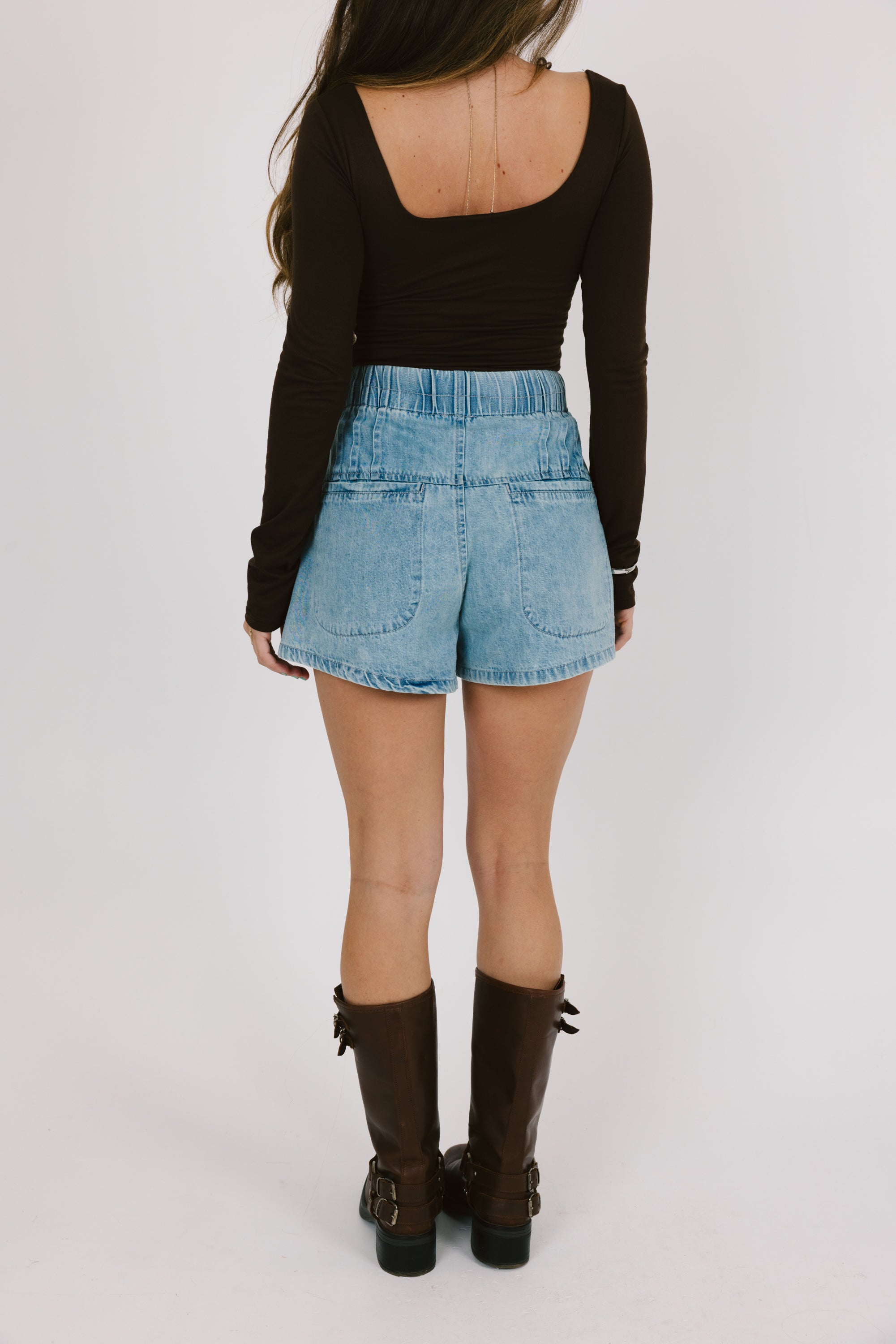 Blue Denim Pleated Withdraw Shorts