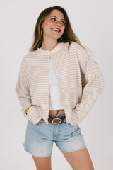 Cream Striped Knit Cardigan
