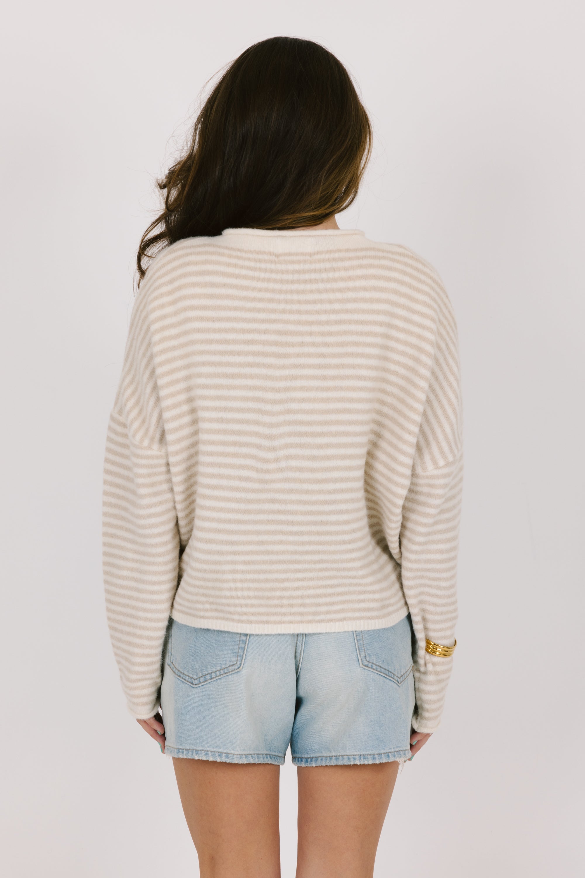Cream Striped Knit Cardigan
