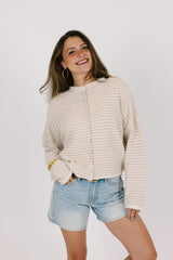 Cream Striped Knit Cardigan
