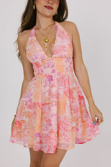 Pink Floral Halter Mini Dress