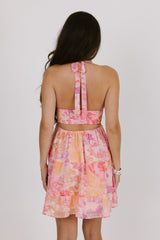 Pink Floral Halter Mini Dress