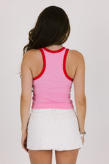Pink Knit Contrast Tank