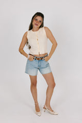 Beige Knit Buttoned Tank Top