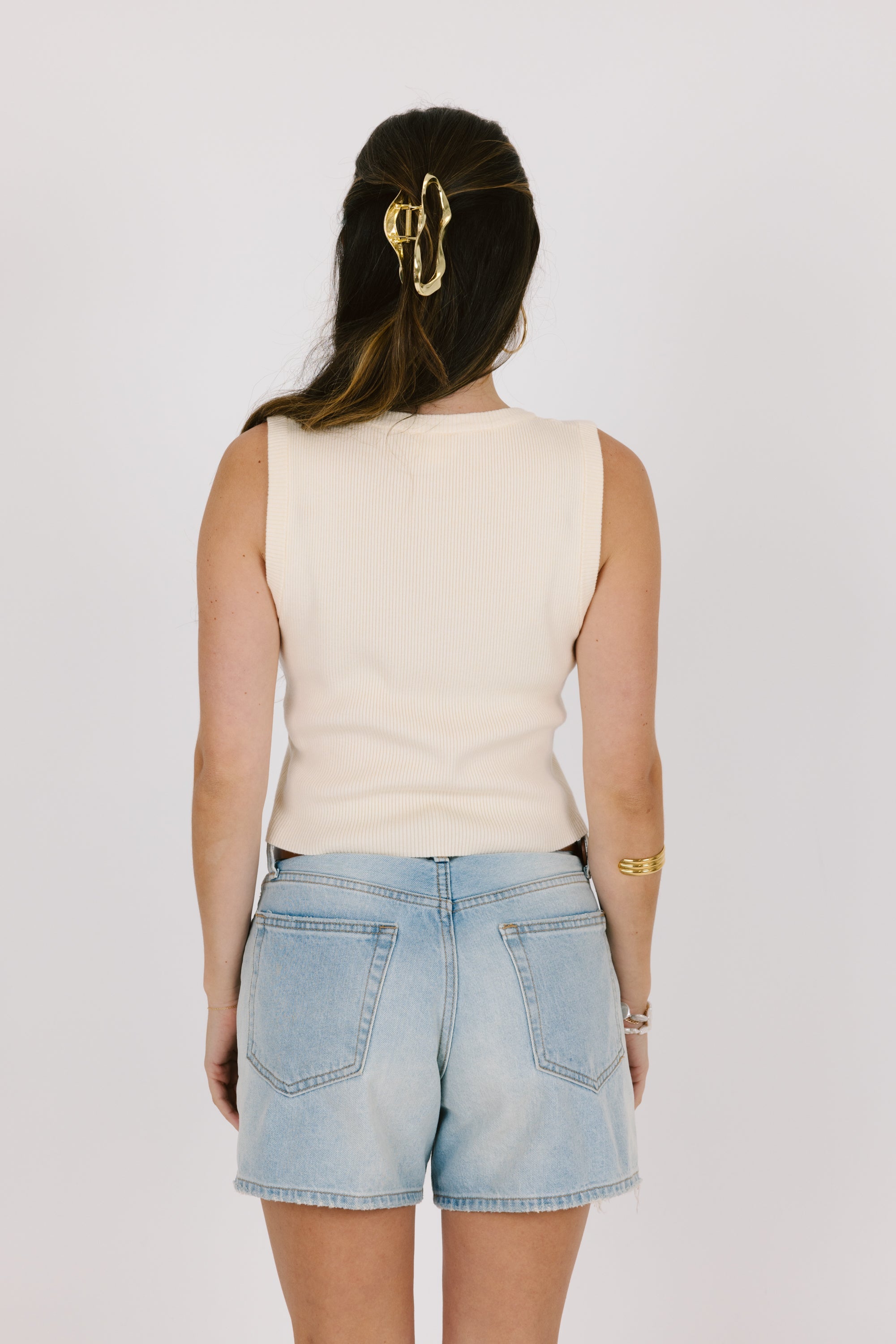 Beige Knit Buttoned Tank Top