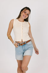 Beige Knit Buttoned Tank Top