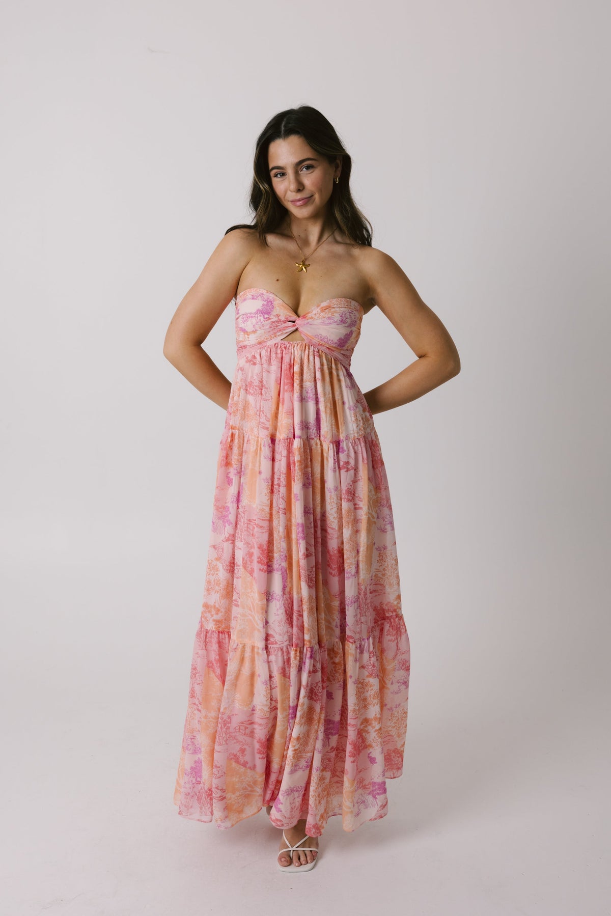 Pink Floral Bandeau Maxi Dress