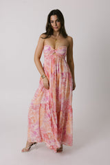 Pink Floral Bandeau Maxi Dress