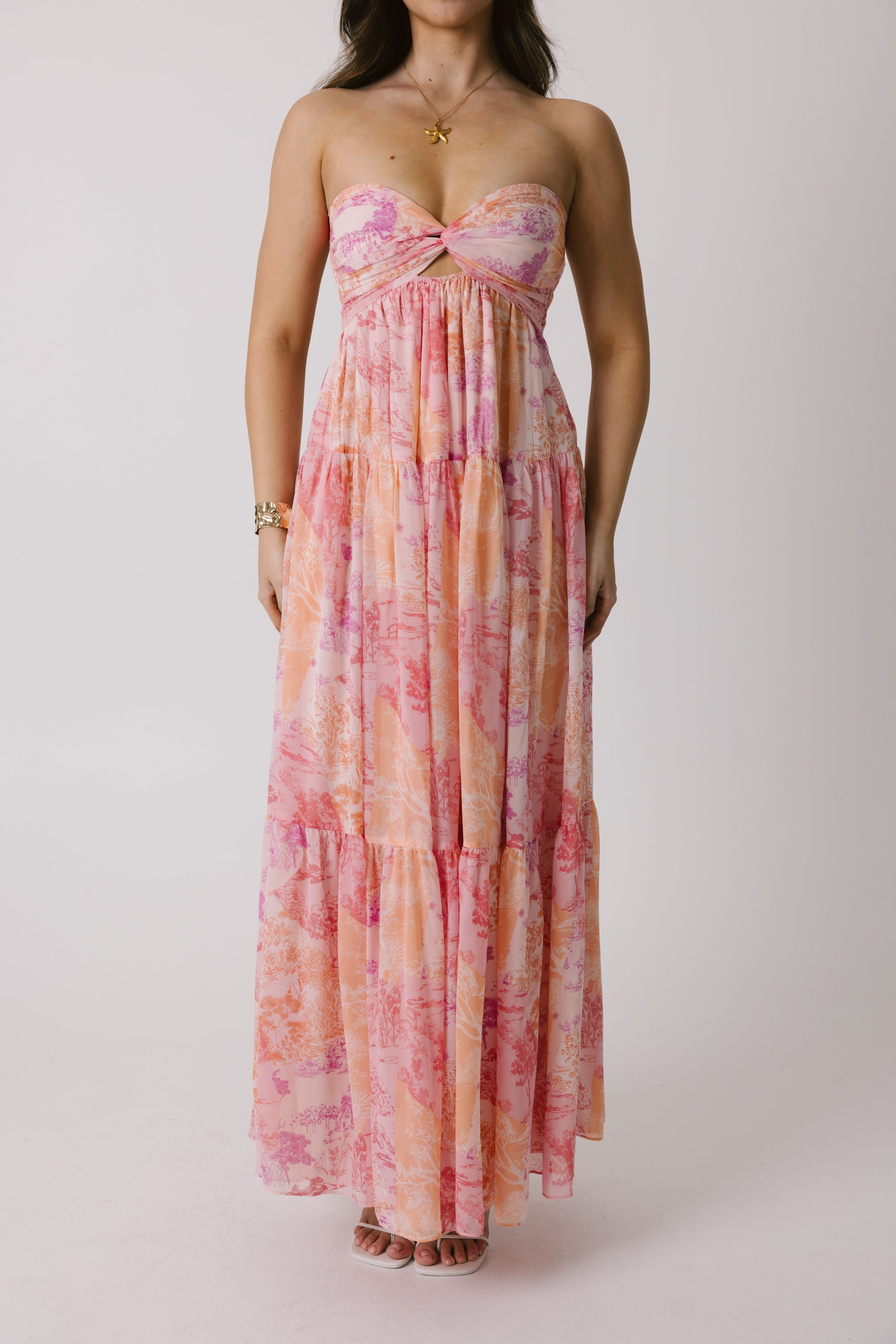 Pink Floral Bandeau Maxi Dress