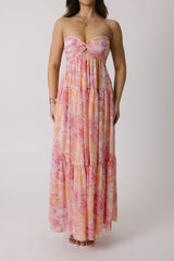 Pink Floral Bandeau Maxi Dress