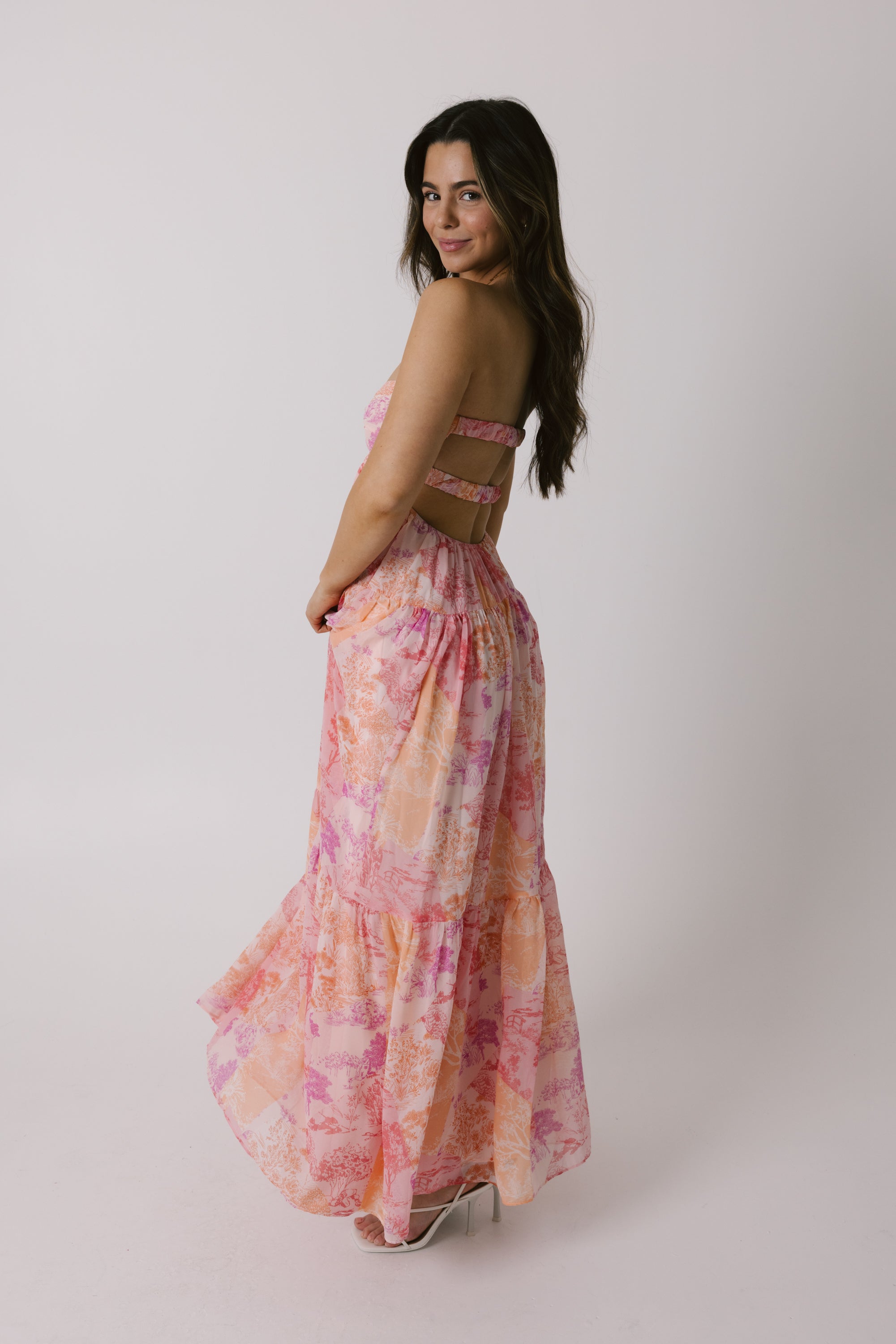Pink Floral Bandeau Maxi Dress
