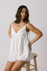 White Shoulder Tie Rompers
