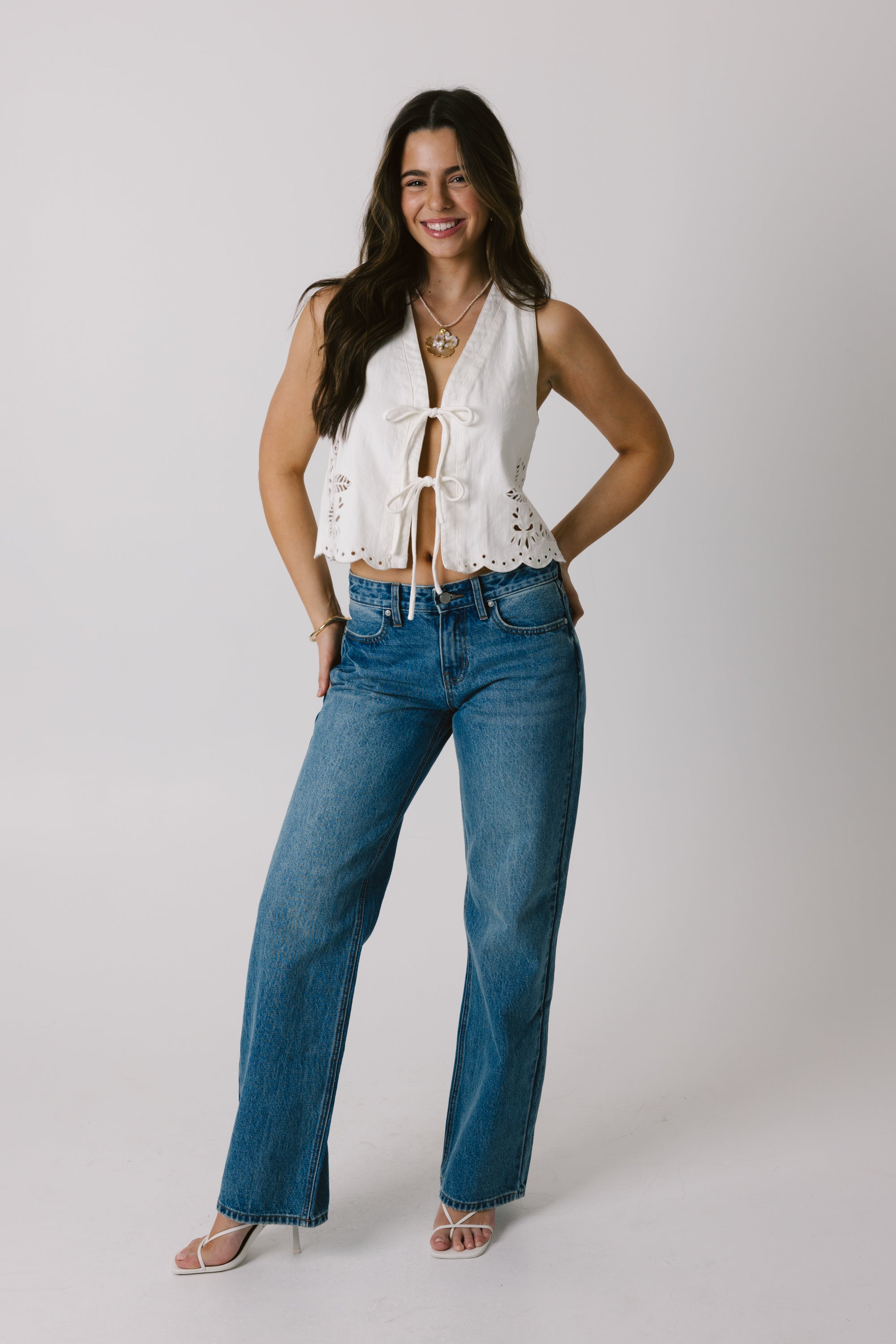 White Front Tie Tank Top