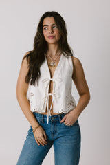 White Front Tie Tank Top