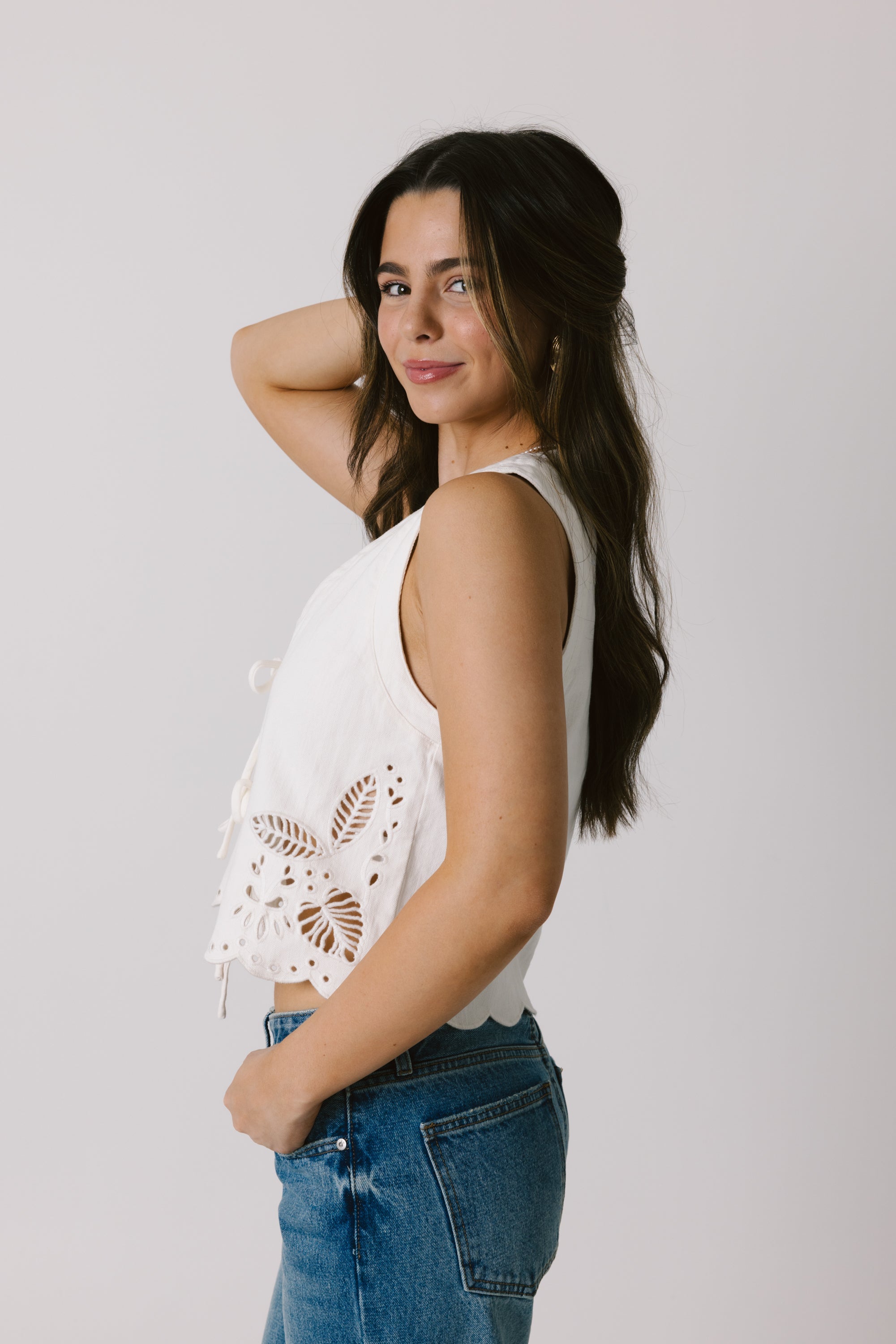 White Front Tie Tank Top