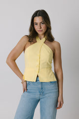 Yellow Buttoned Crossover Top