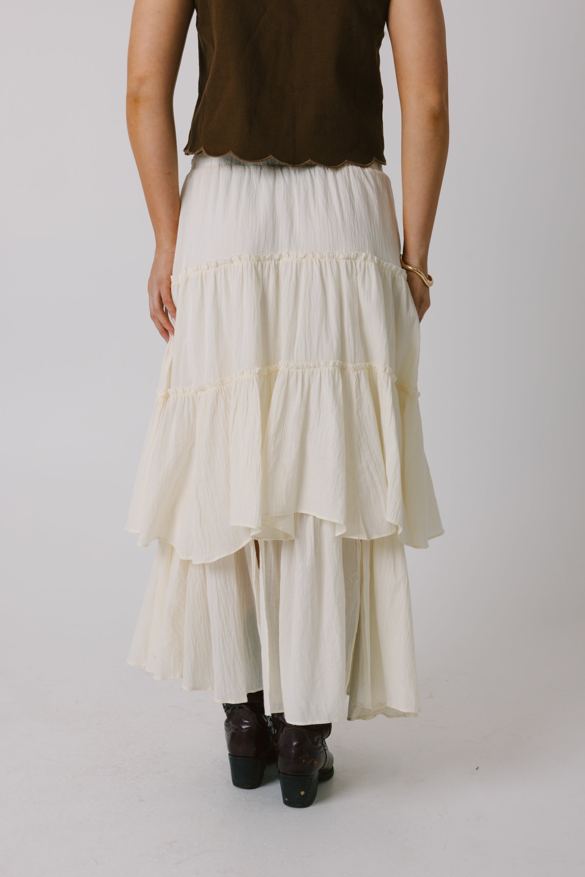 Beige Tiered Maxi Skirt