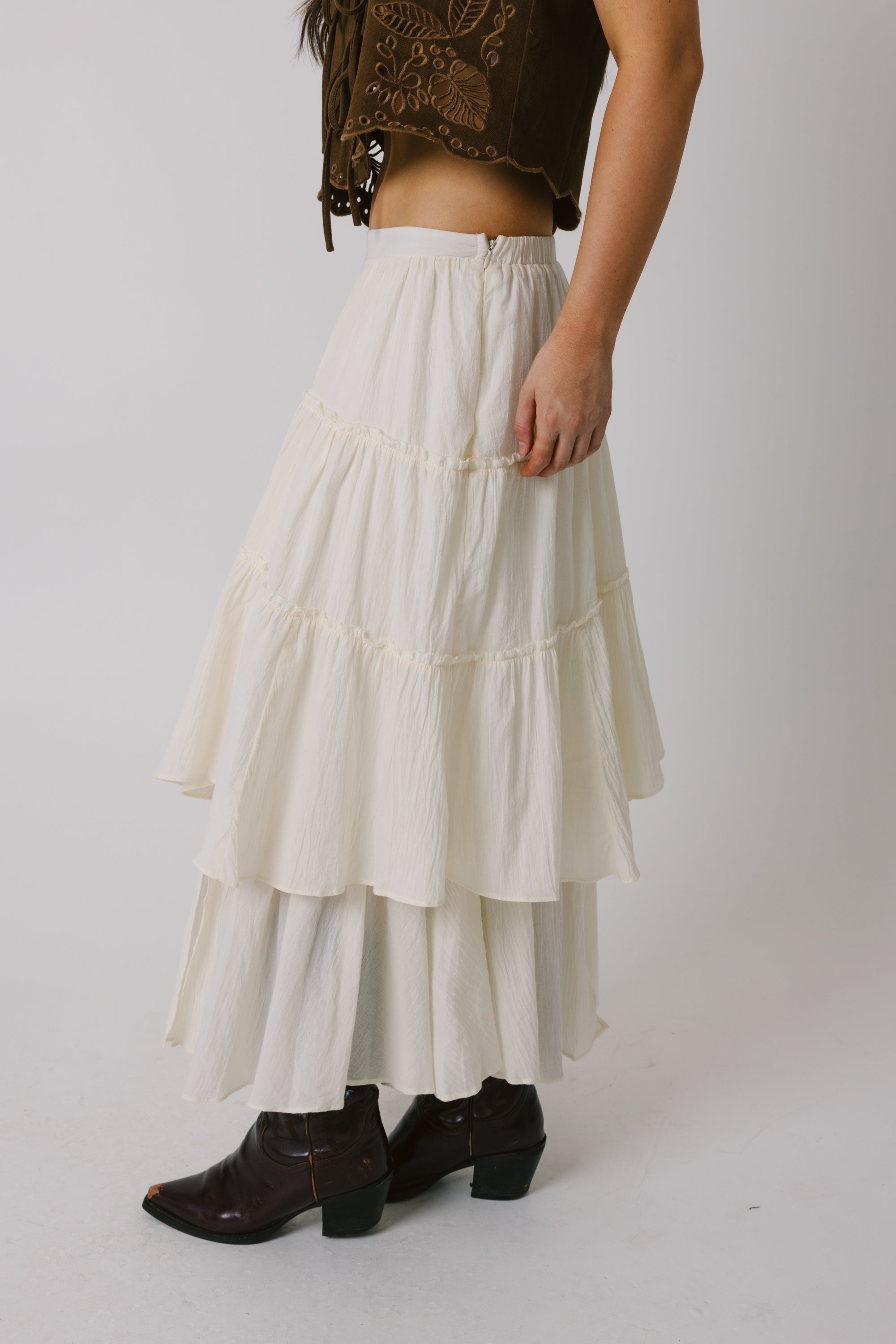 Beige Tiered Maxi Skirt