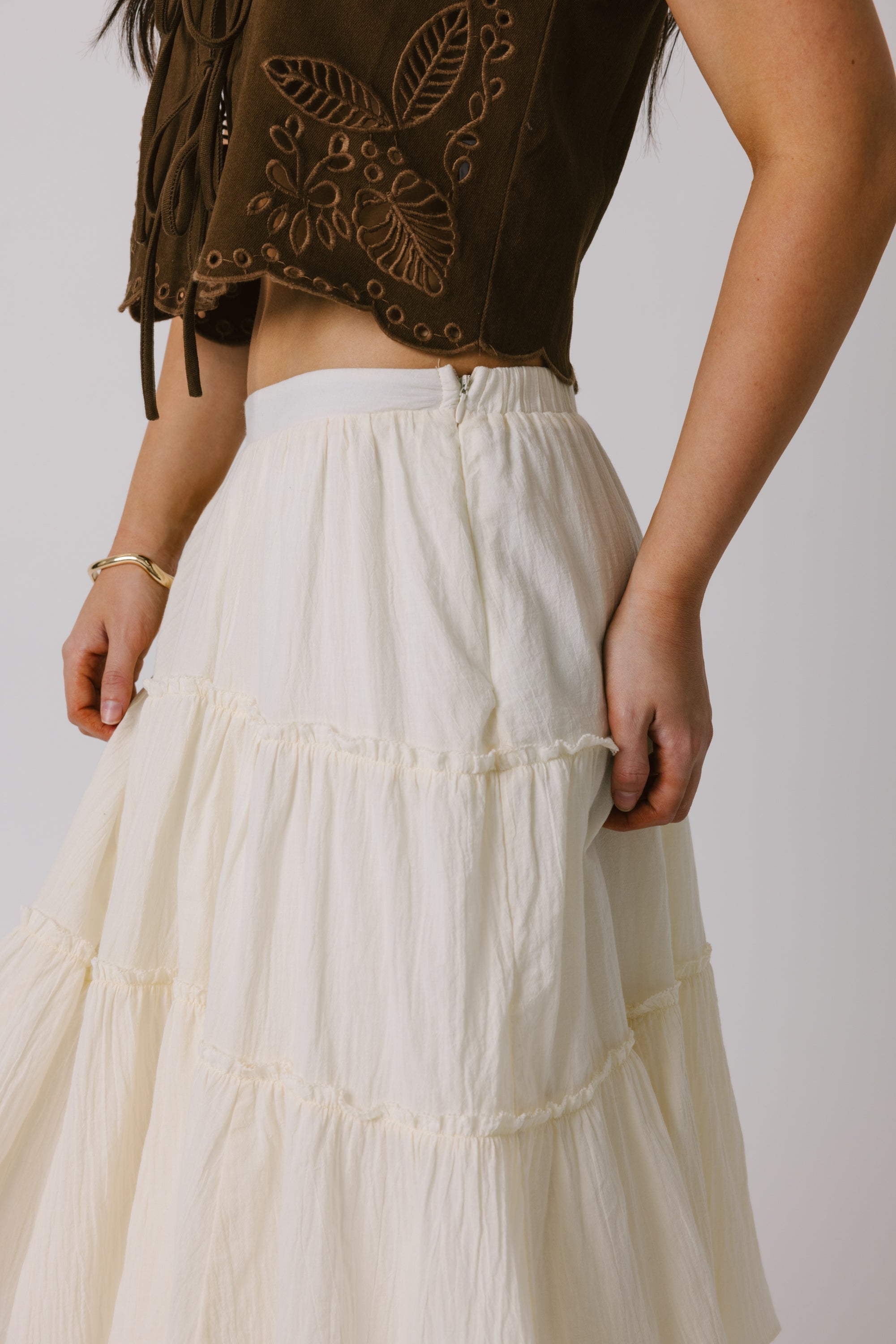 Beige Tiered Maxi Skirt