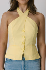 Yellow Buttoned Crossover Top