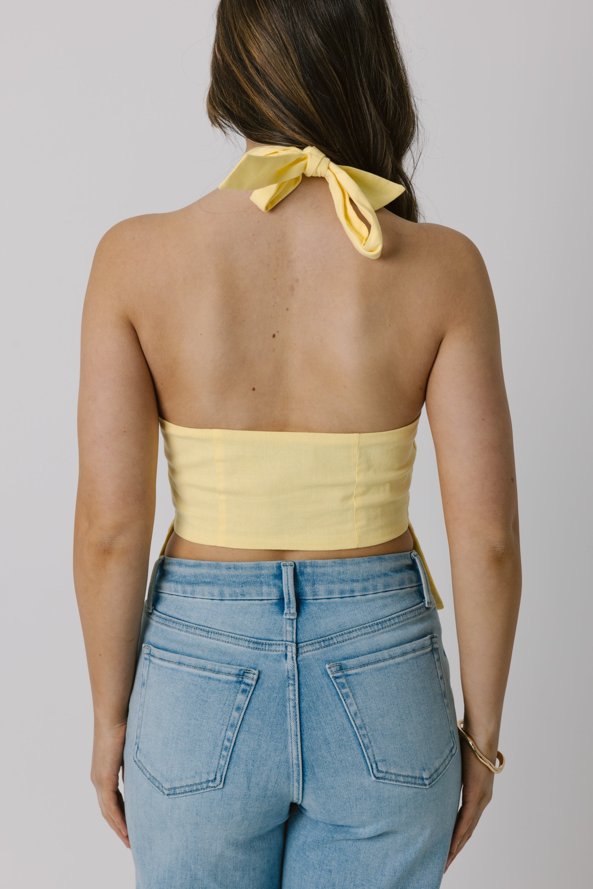 Yellow Buttoned Crossover Top