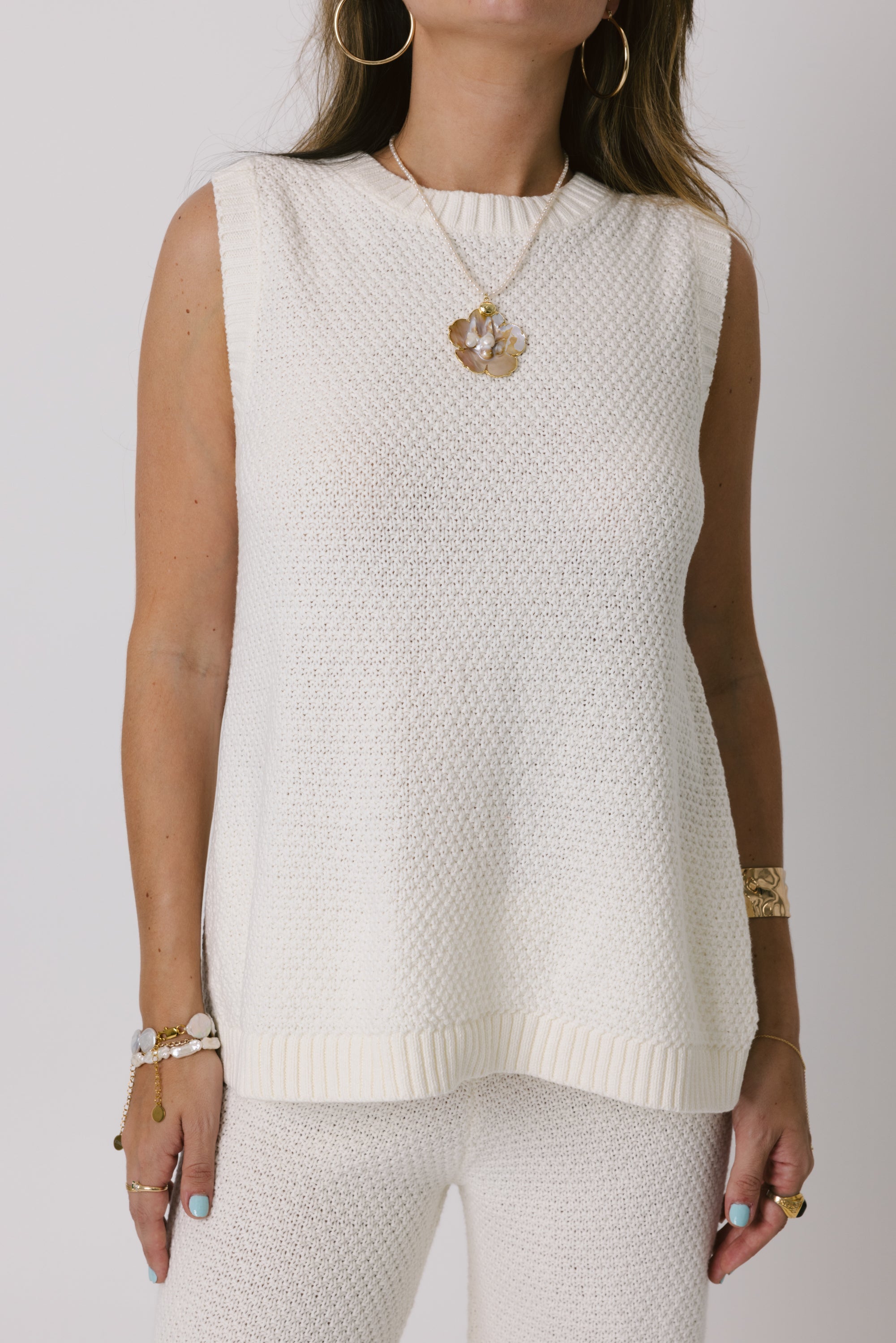 Cream Crochet Knit Top