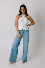 White Crossover Halter Top