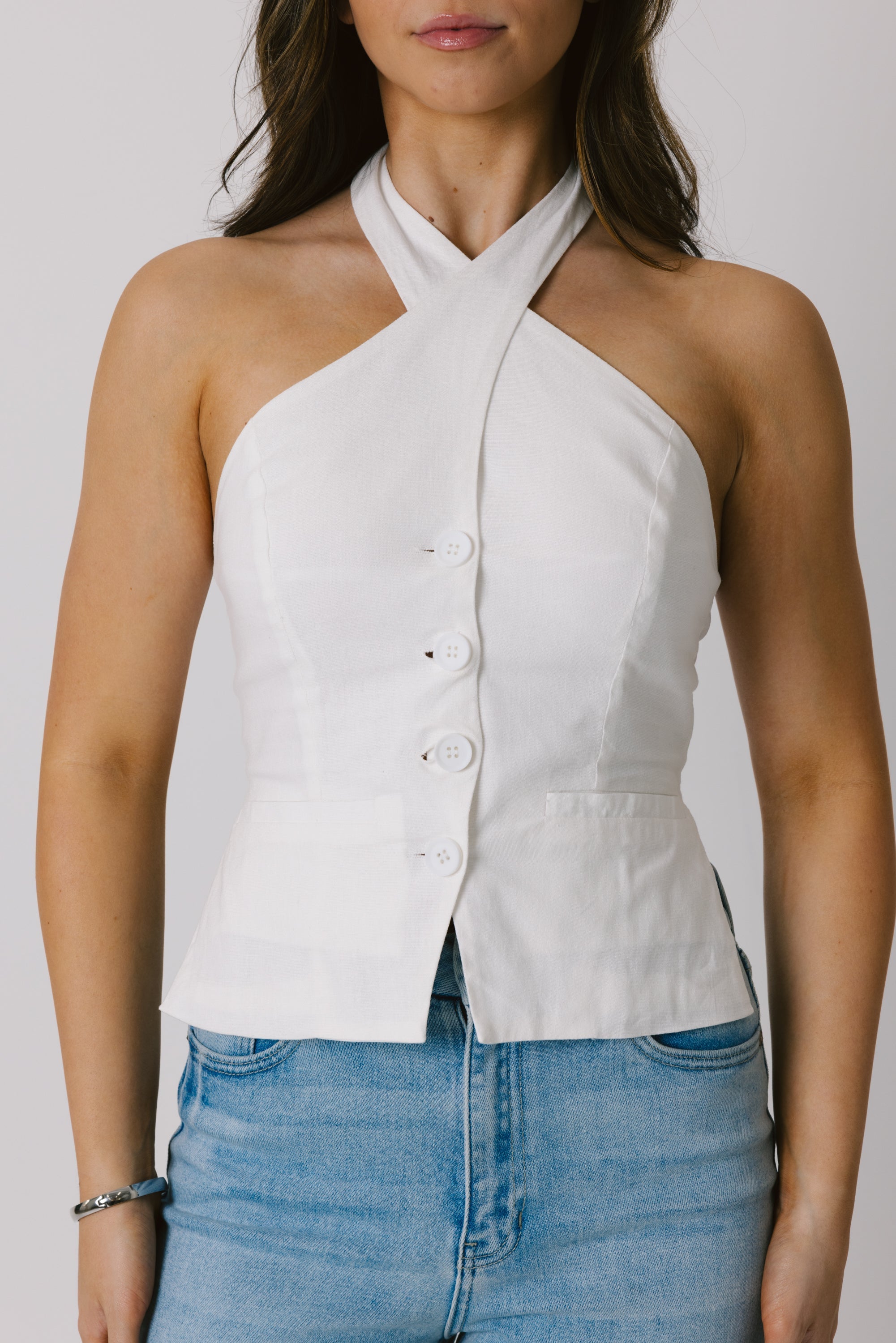 White Crossover Halter Top