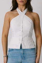 White Crossover Halter Top