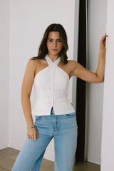 White Crossover Halter Top
