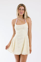 Yellow Floral Backless Mini Dress