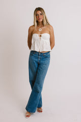 White Bandeau Front-Tie Top