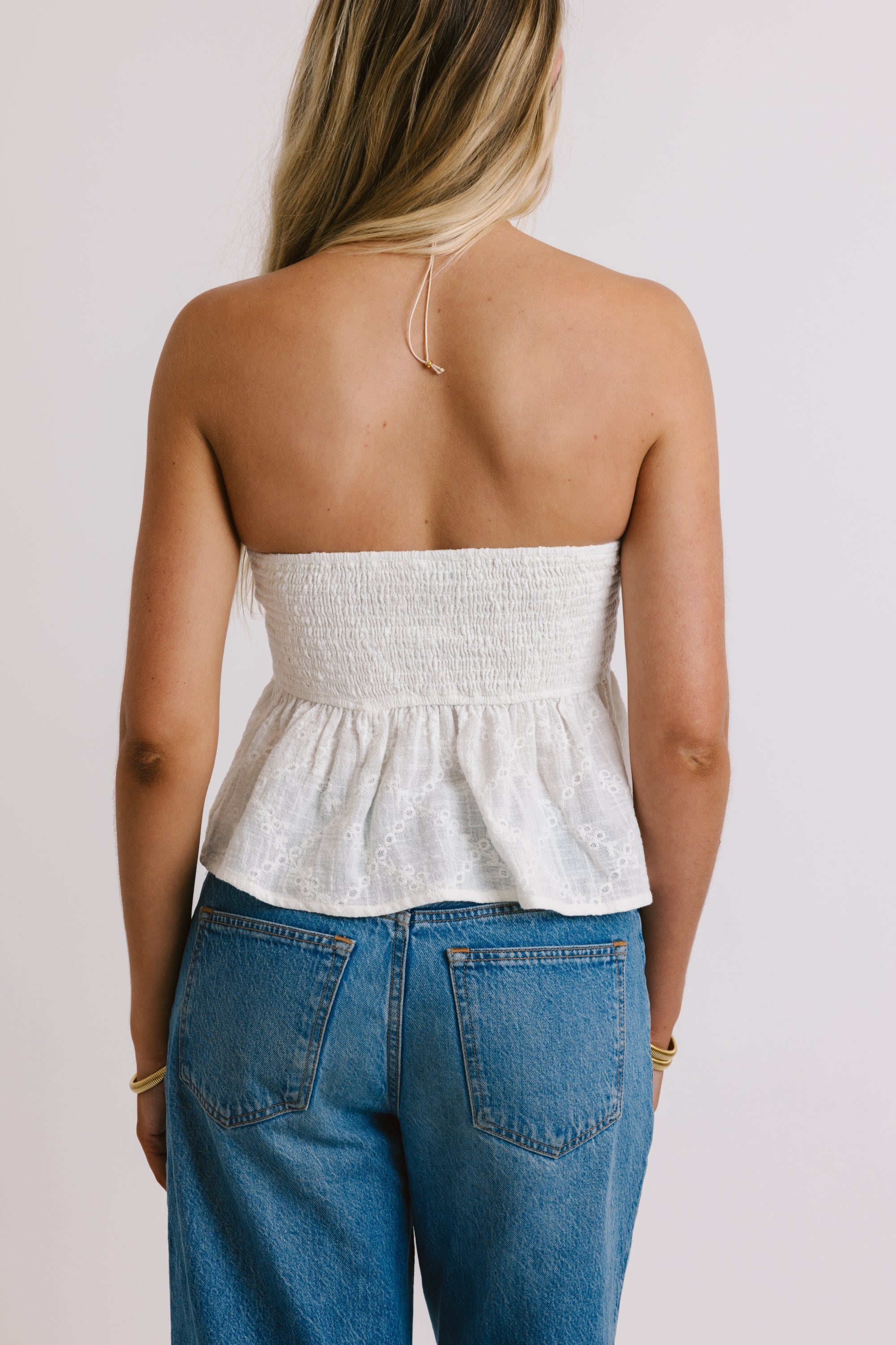 White Bandeau Front-Tie Top