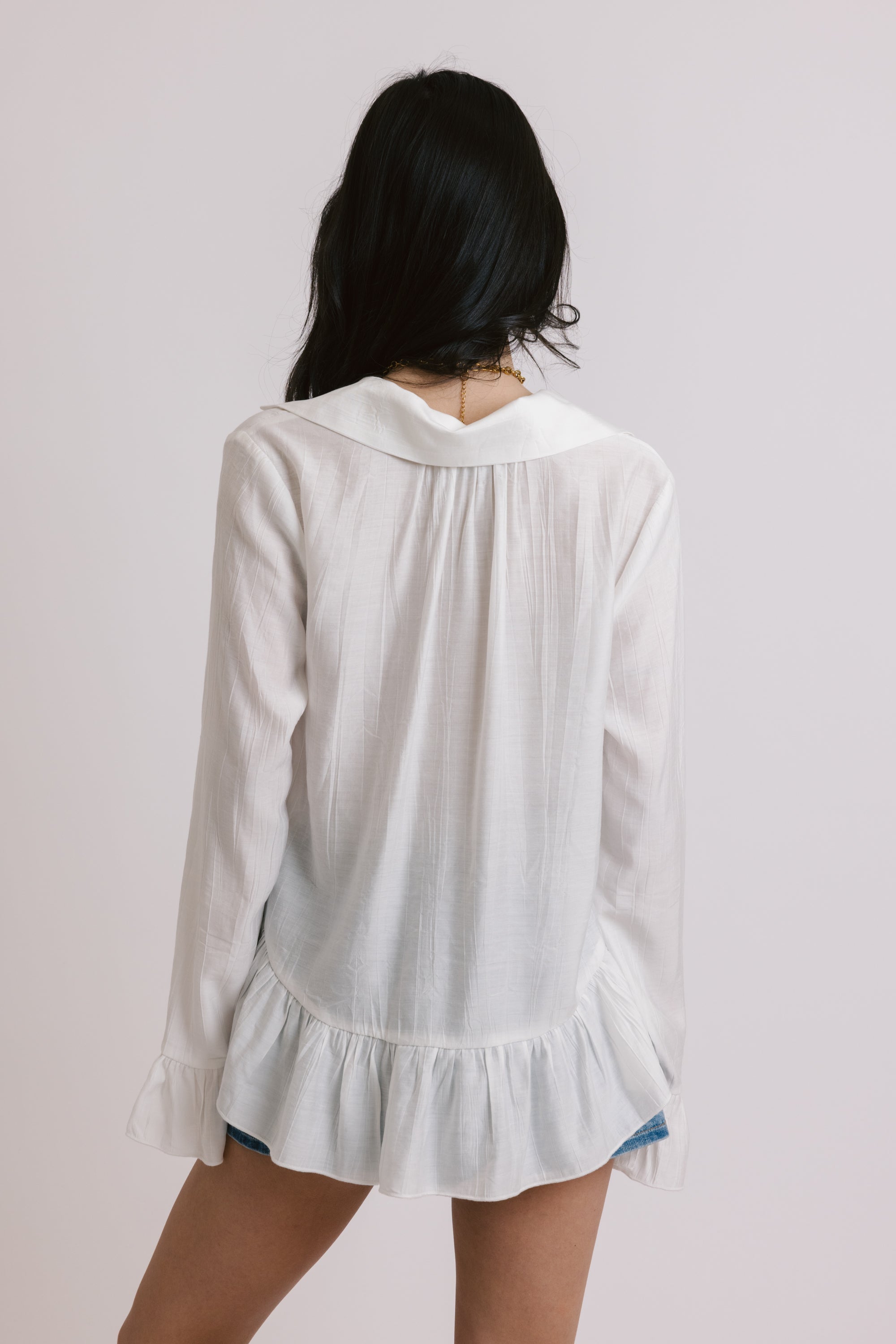 White Ruffled Front-Tie Top