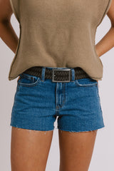 Blue Denim Raw Edge Shorts