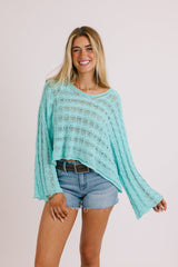 Aqua Crochet Knit Top