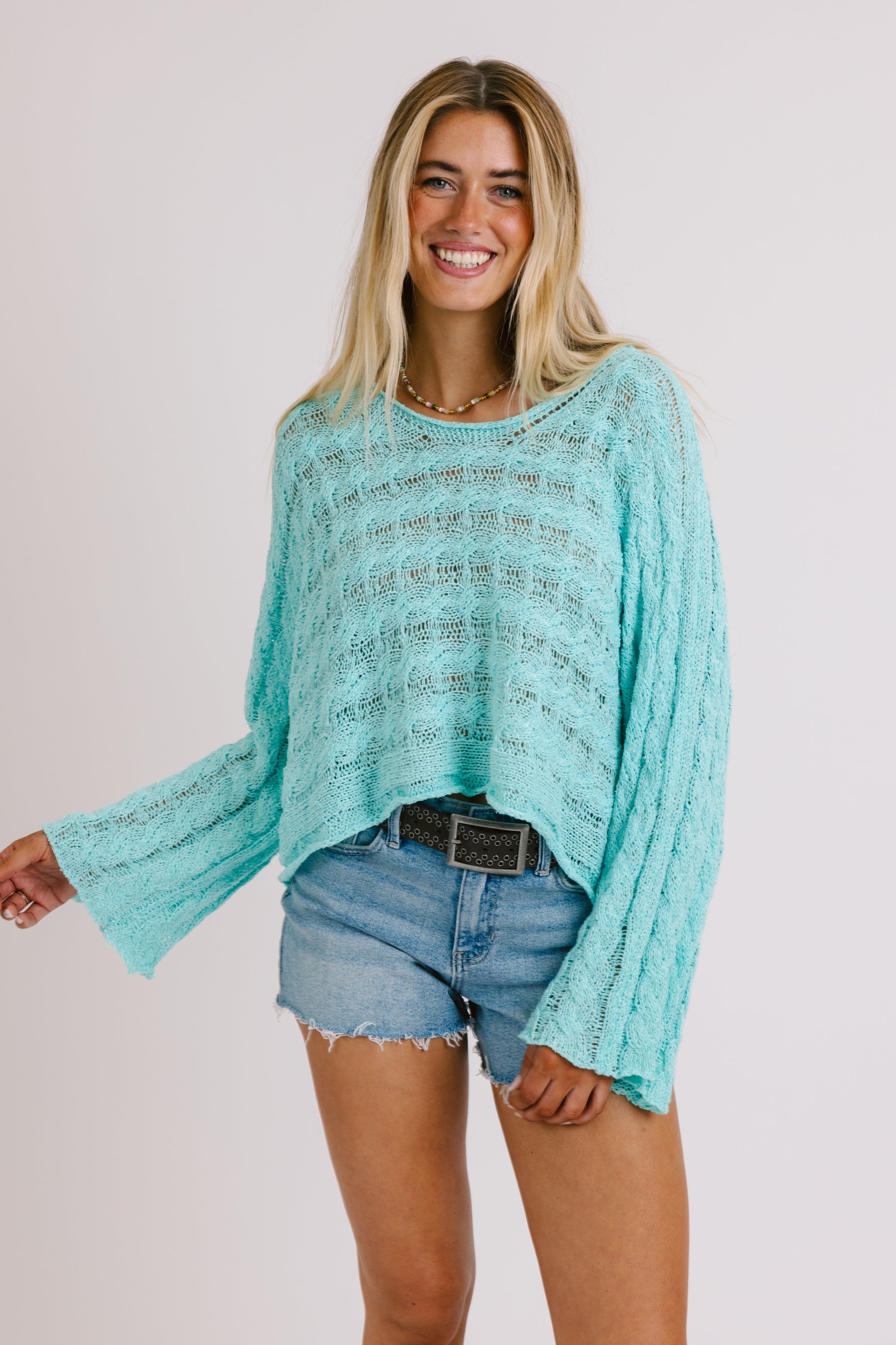Aqua Crochet Knit Top