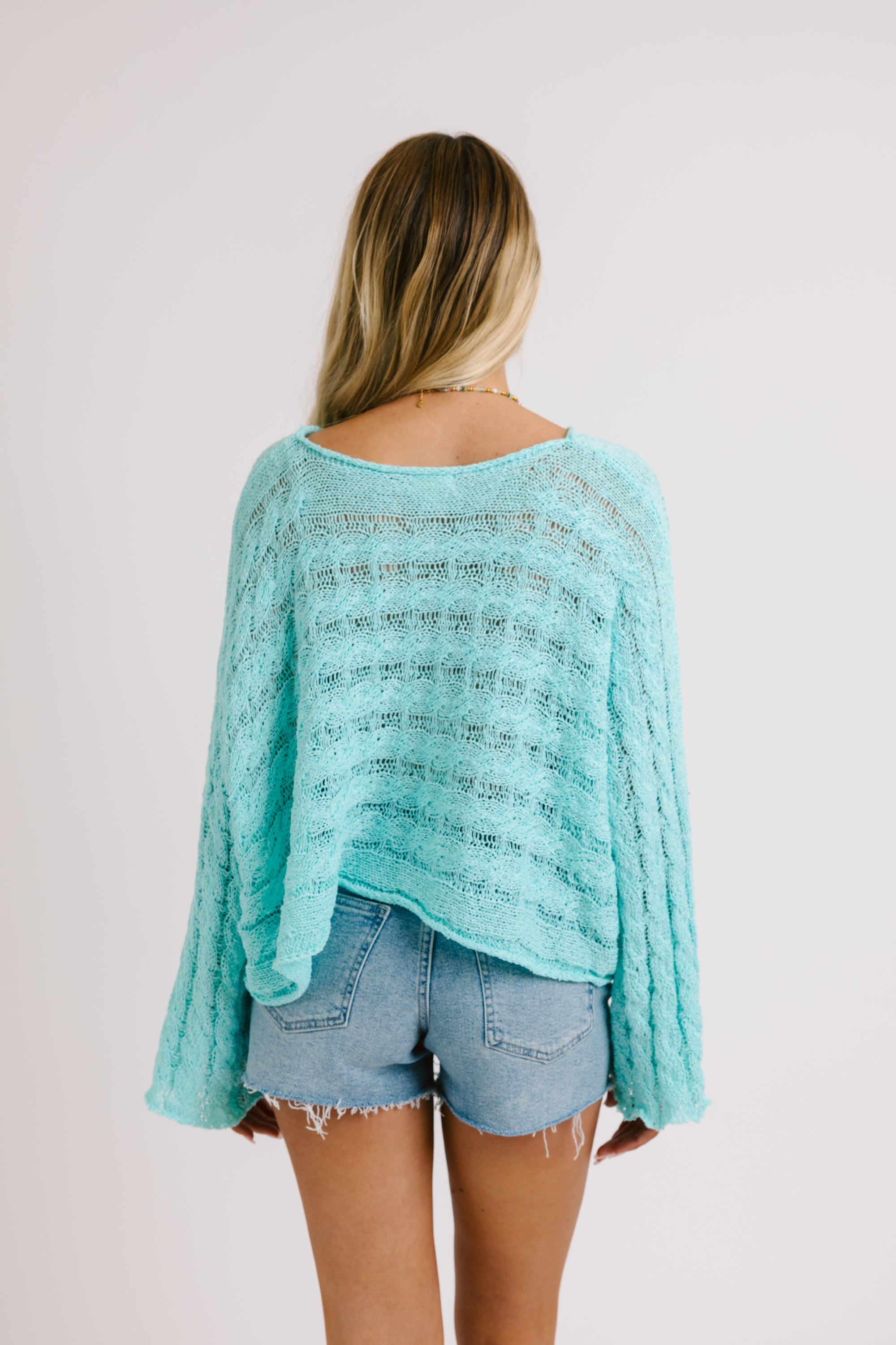 Aqua Crochet Knit Top