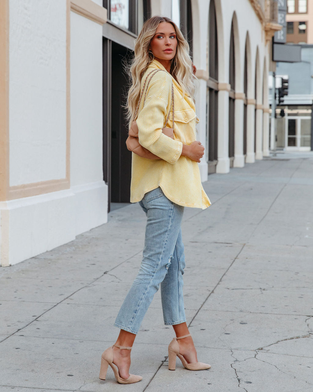 Allister Cotton Thermal Shacket - Yellow - FINAL SALE