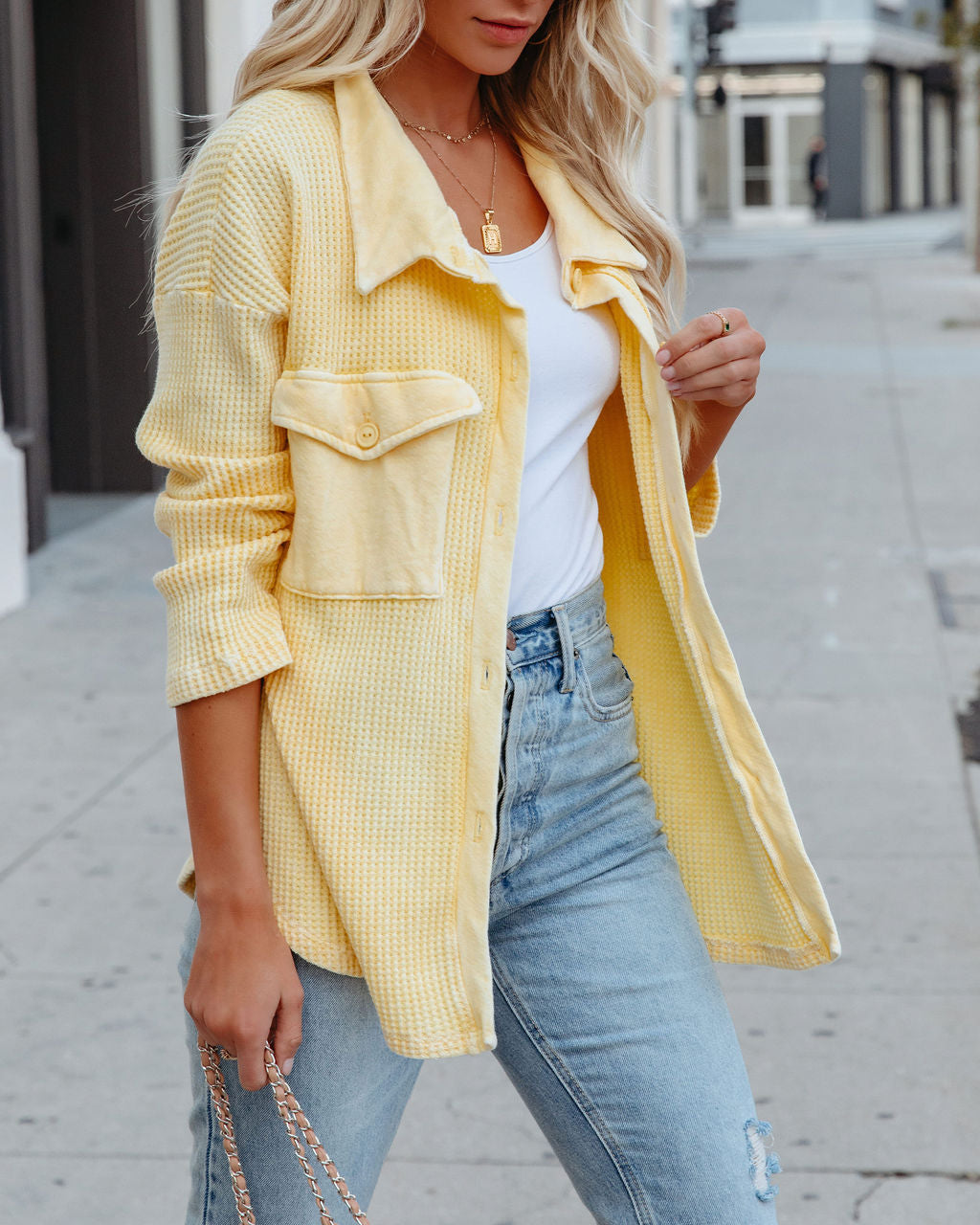 Allister Cotton Thermal Shacket - Yellow - FINAL SALE