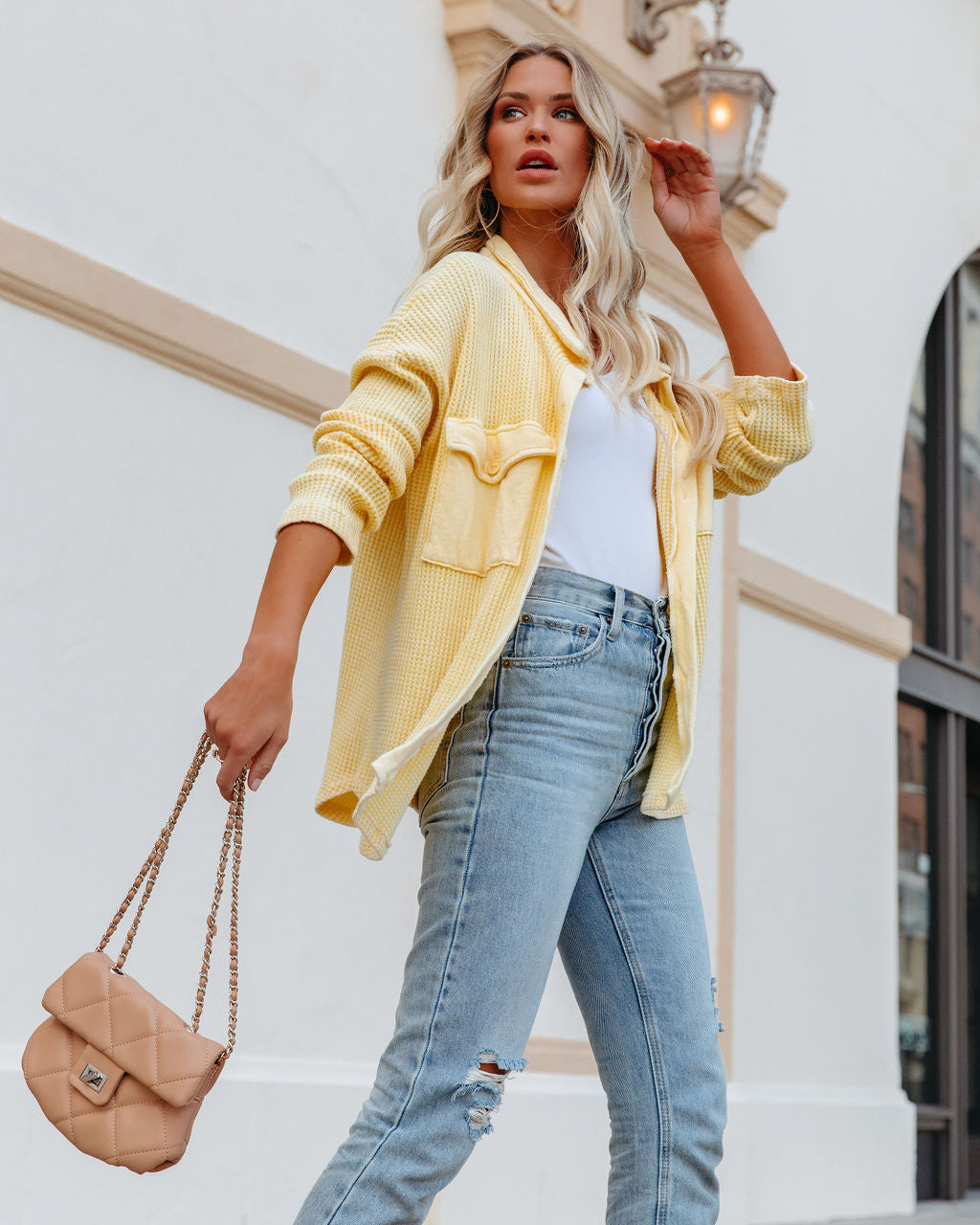 Allister Cotton Thermal Shacket - Yellow - FINAL SALE