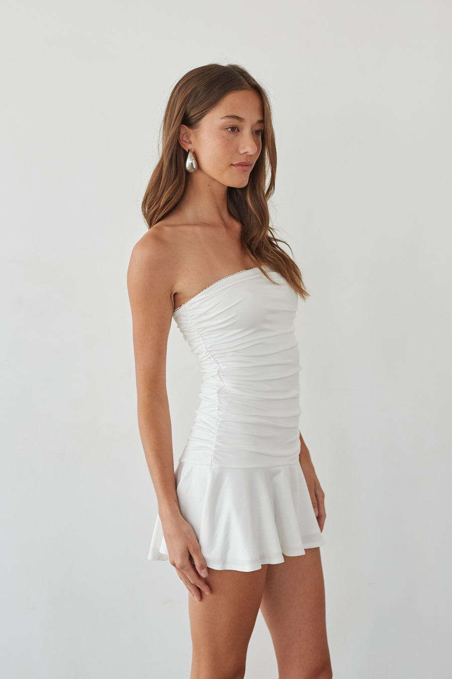 Minimal Strapless Ruched Mini Dress