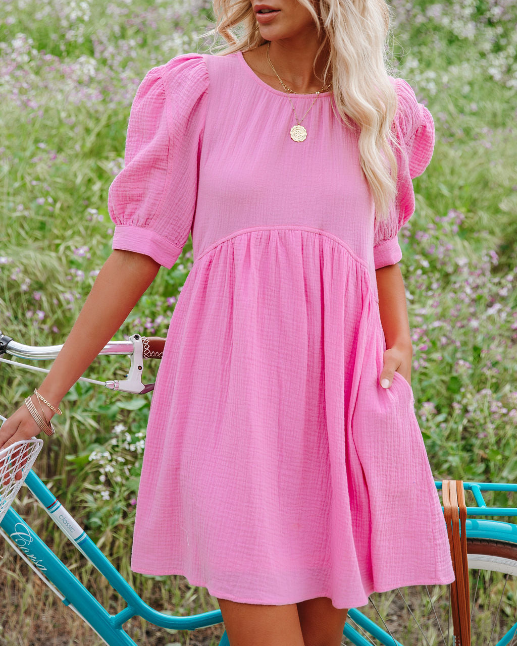 Amber Cotton Pocketed Puff Sleeve Dress