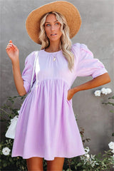 Amber Cotton Pocketed Puff Sleeve Dress - Lavender