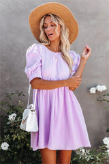 Amber Cotton Pocketed Puff Sleeve Dress - Lavender